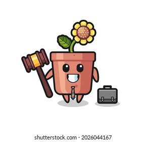 Illustration of sunflower pot mascot as a lawyer , cute style design for t shirt, sticker, logo element