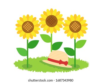 It is an illustration of a sunflower and a straw hat.