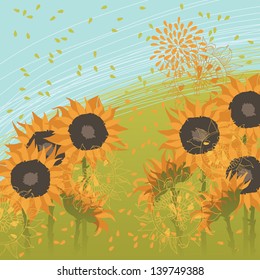 Illustration of sunflowers blossoming