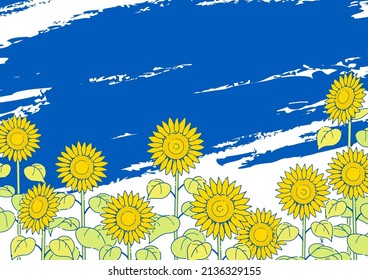 Illustration of sunflowers drawing in blue and yellow of the Ukrainian flag.(Background illustration for an antiwar message)