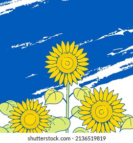 Illustration of sunflowers drawing in blue and yellow of the Ukrainian flag.(Background illustration for an antiwar message)