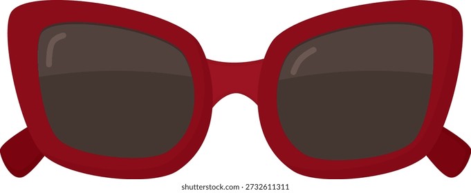 Illustration of sunglasses with bold red plastic frame. Stylish fashion eyewear isolated on white
