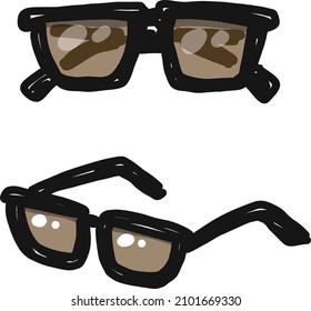 Illustration of sunglasses with lenses that are lightly colored with black edges.