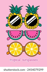 Ilustración gafas de sol de frutas tropicales figuras