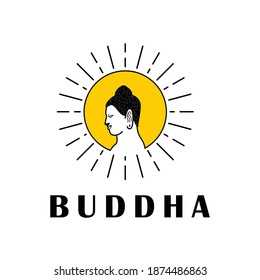 Illustration sunlight with Buddha head logo design vector