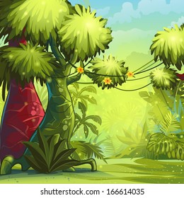 Illustration sunny morning in the jungle