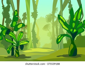 Illustration sunny morning in the jungle.