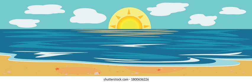 Illustration sunny sandy beach and blue sea