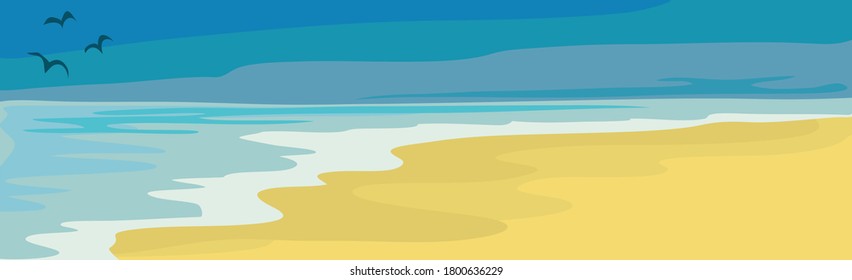 Illustration sunny sandy beach and blue sea
