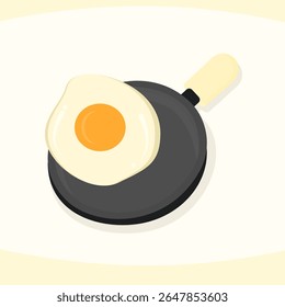 Illustration of a Sunny Side Up Egg in a Pan with a Cream Handle. Perfect for Recipe Content, Kids Educational Design, and Cooking Visual Materials