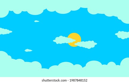 Illustration von sonnigen Wetterwolken, heller Sonne und schönem Wetter.