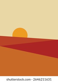 Illustration sunrise or sunset in desert retro old classic