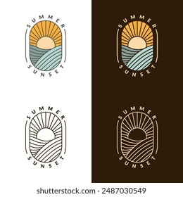 illustration of sunset beach monoline or line art style vector