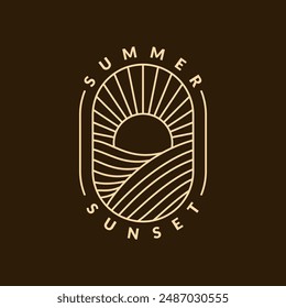 illustration of sunset beach monoline or line art style vector