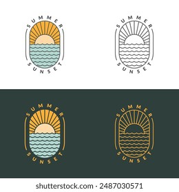 illustration of sunset beach monoline or line art style vector