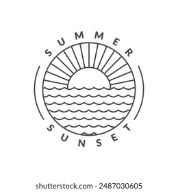 illustration of sunset beach monoline or line art style vector