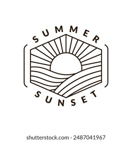 illustration of sunset beach monoline or line art style vector