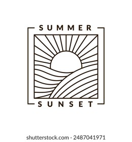 illustration of sunset beach monoline or line art style vector