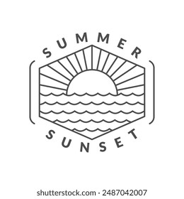 illustration of sunset beach monoline or line art style vector