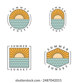 illustration of sunset beach monoline or line art style vector