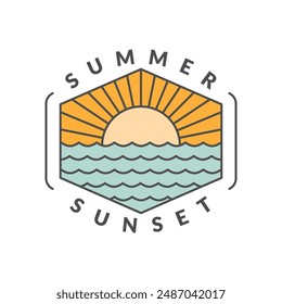 illustration of sunset beach monoline or line art style vector