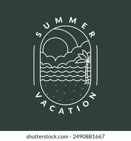 illustration of sunset beach monoline or line art style vector