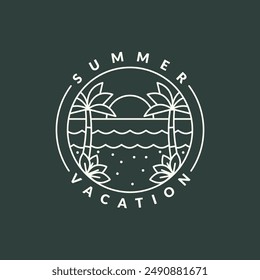 illustration of sunset beach monoline or line art style vector