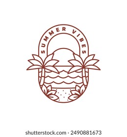 illustration of sunset beach monoline or line art style vector