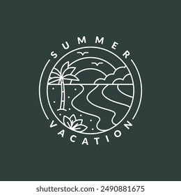 illustration of sunset beach monoline or line art style vector