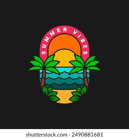 illustration of sunset beach monoline or line art style vector