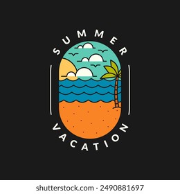 illustration of sunset beach monoline or line art style vector