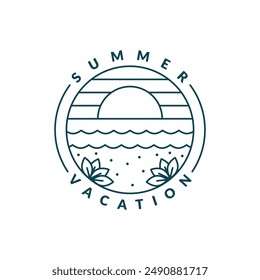 illustration of sunset beach monoline or line art style vector