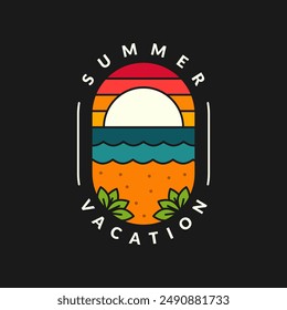 illustration of sunset beach monoline or line art style vector