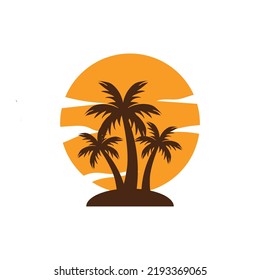 illustration of sunset and coconut trees, vector design that is very suitable for websites, logos, banners, apps, icons etc