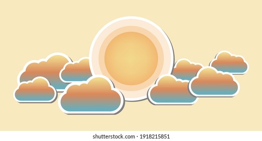 Ilustración de la puesta de sol por la noche. Hermosa puesta de sol con nubes. vector, ilustración.