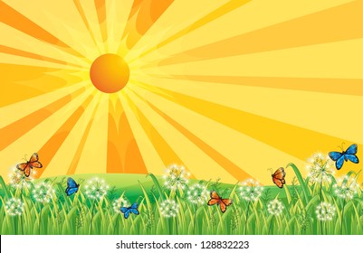 Illustration of a sunset at the hills