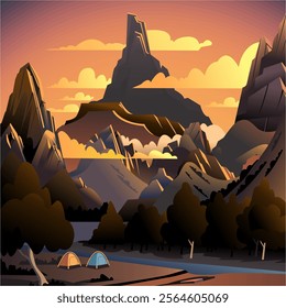 illustration of sunset in the mountains