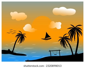 Illustration of sunset on the beach