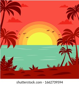 illustration of a sunset on a beach so beautiful