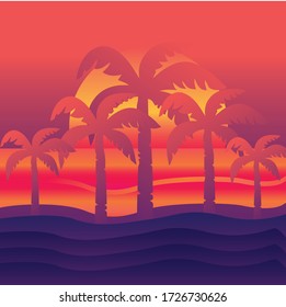 Illustration of sunset on the beach vector design