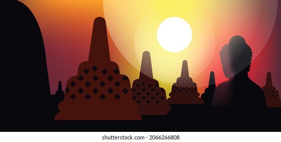 Illustration Sunset on borobudur tamples. Sunset Landscape background