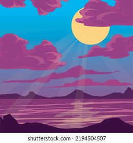 illustration of sunset on ocean