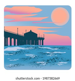 illustration of sunset on the pier
