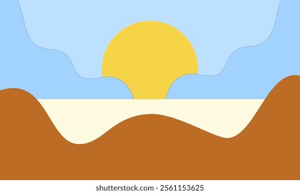 illustration of sunset on sea, abstract background. vector illustration