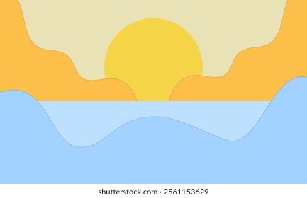 illustration of sunset on sea, abstract background. vector illustration