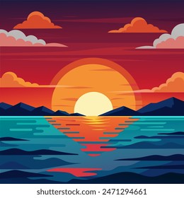 Illustration of Sunset Over the Ocean