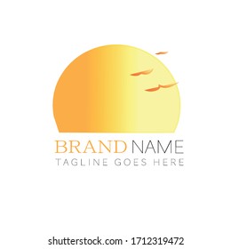 Illustration of sunset over the sea. beautiful sunrise at the sea. Sea birds. Sea logo. Ocean logo. Sun. Minimalism. illustration isolated on white background.