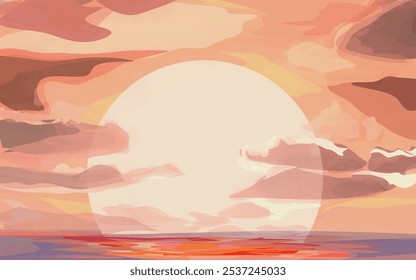 illustration of sunset at sea