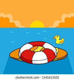 Illustration sunset summer beach