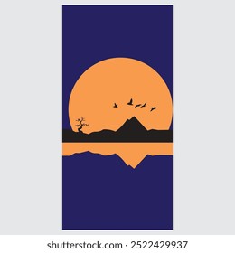 ilustração de um pôr do sol, sol e mar